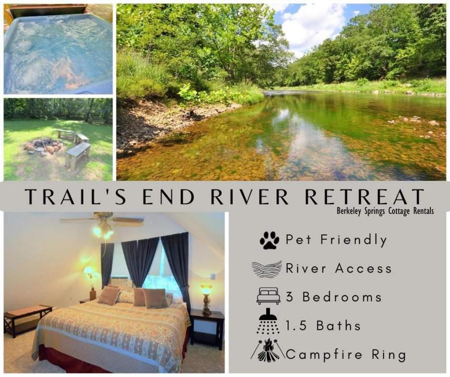 Trails End River Retreat - River Access - Pet Friendly - Hot Tub - Grill - Wifi - Fire Pit - Deck - Screen Porch - Family Friendly - Fishing - King Bed - Wood Stove في بيركلي سبرينغز: ملصق بثلاث صور لنهر