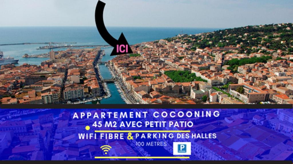 une image d'une vue aérienne d'une ville dans l'établissement SPLENDIDE T2 NEUF COOCOONIG AVEC PETIT PATiO, à Sète