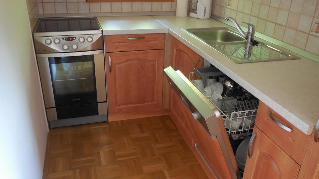 Kuchyň nebo kuchyňský kout v ubytování Apartments Savinja