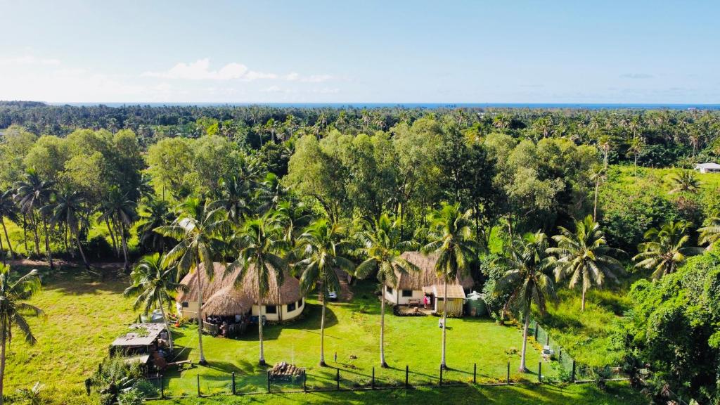 an aerial view of a resort with palm trees at Fale Tonga Guesthouse 