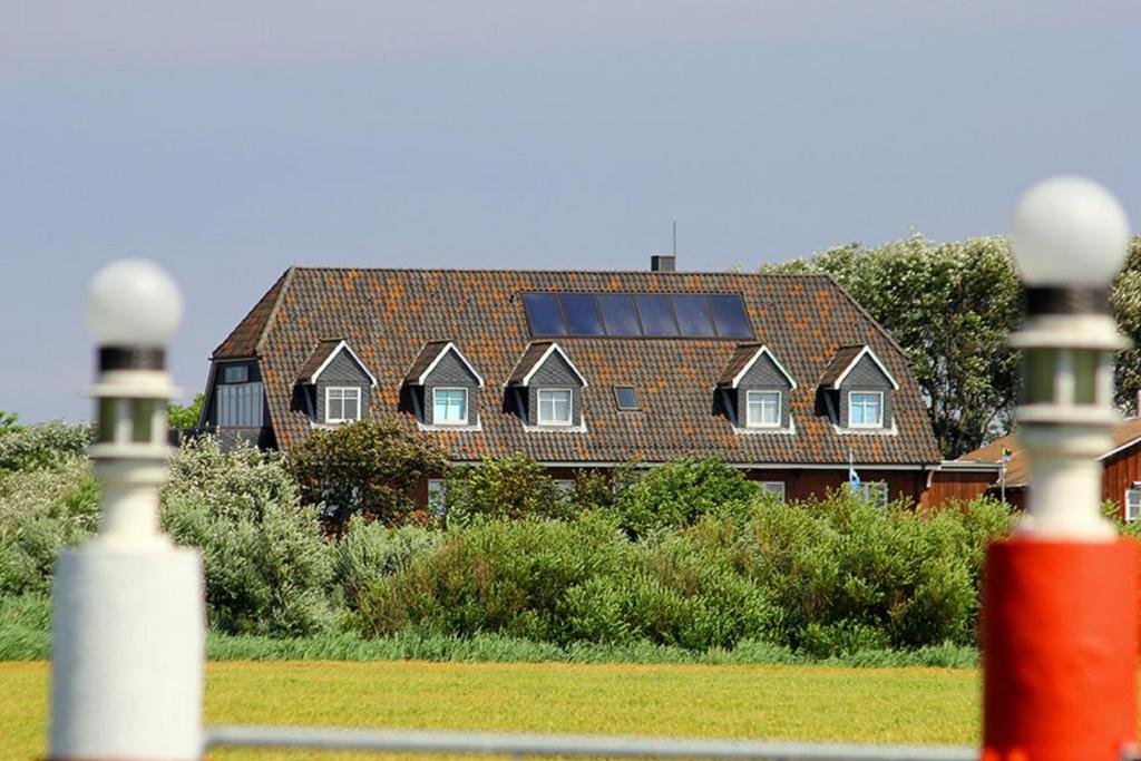 eine Reihe von Häusern mit Sonnenkollektoren auf ihren Dächern in der Unterkunft Hotel Kiek ut in Pellworm