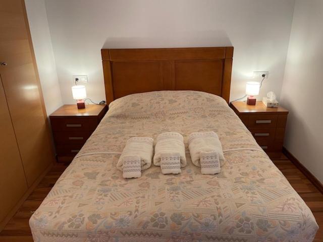 ein Schlafzimmer mit einem Bett mit zwei Kissen darauf in der Unterkunft STUDIO Près des pistes avec parking in Ransol