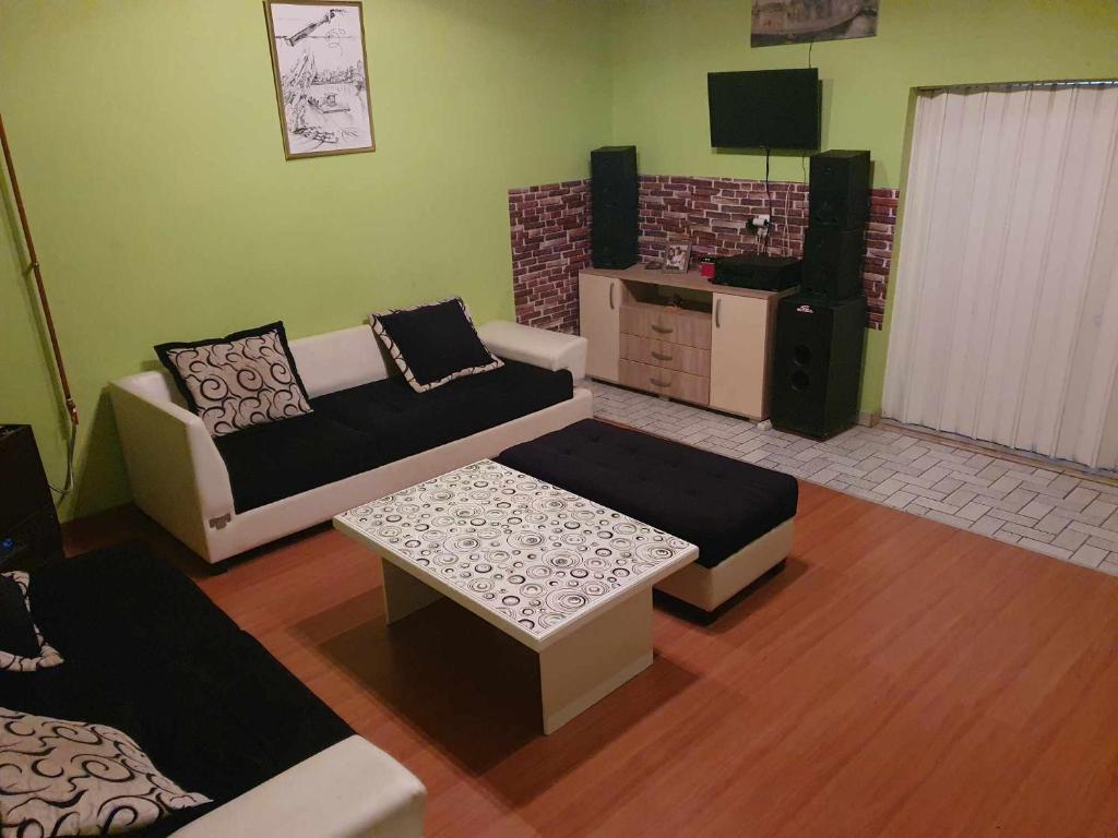 sala de estar con sofá y TV en Relax House Irina, en Novi Bečej