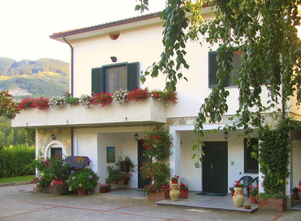 uma casa branca com flores ao lado dela em B&B Sole del Pollino em Rotonda