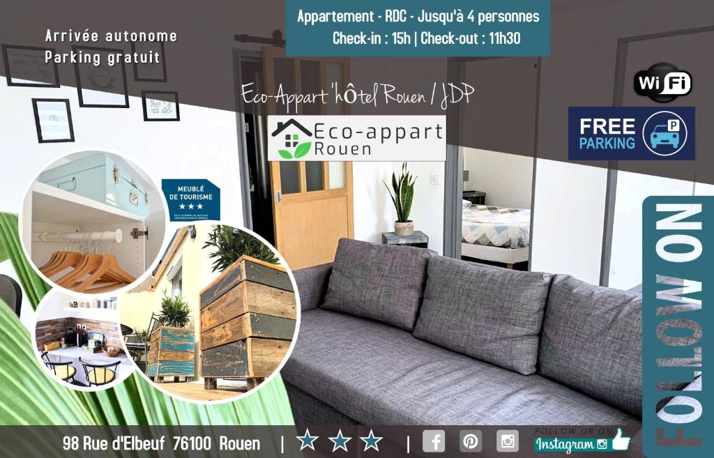 catalogo di un soggiorno con divano di Eco-Appart'hôtel Rouen -- JDP a Rouen