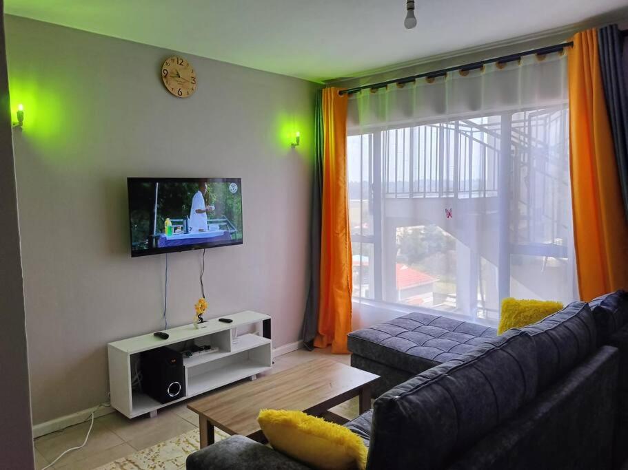 a living room with a couch and a tv at Legatus Cozy Homes in Ongata Rongai 