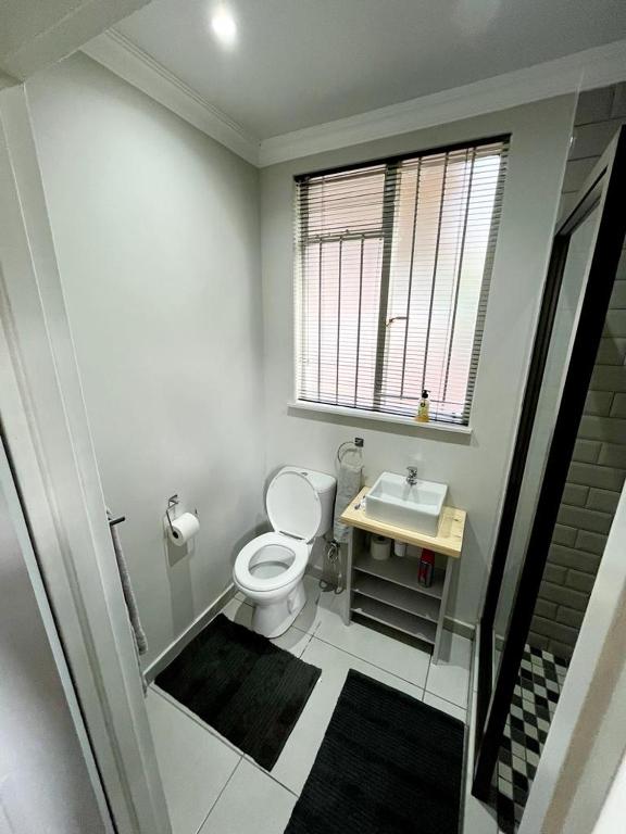 a small bathroom with a toilet and a sink at Wamelia Guesthouse in Bloemfontein