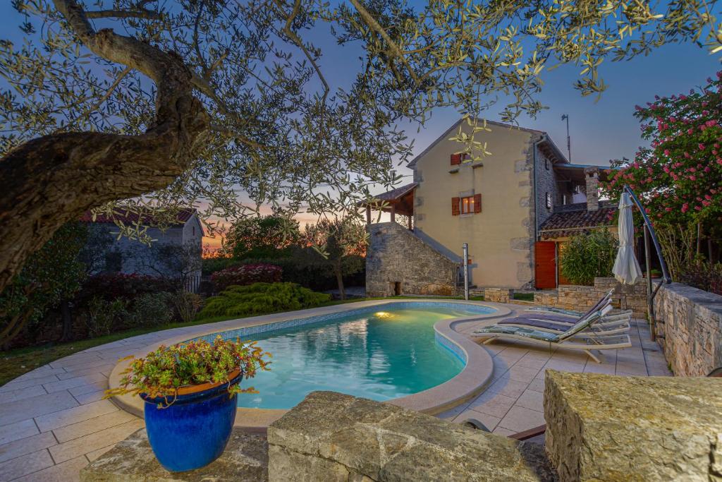 uma piscina em frente a uma casa em Villa DiVino by IstriaLux em Bičići