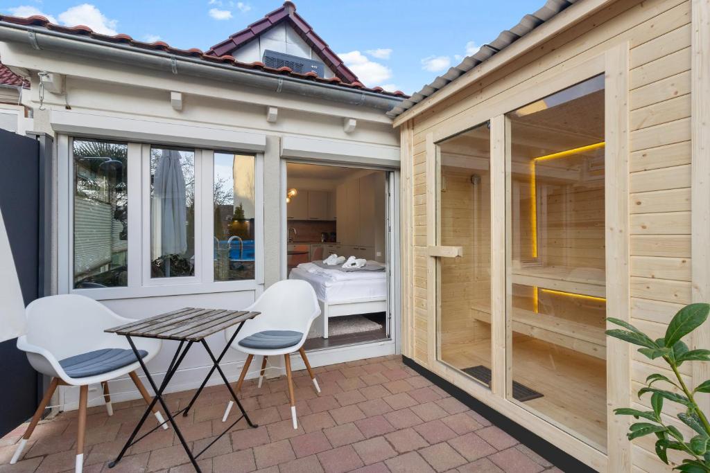 Balkón nebo terasa v ubytování Gästehaus für 3 - Sauna - Terrasse - WLAN - Küche
