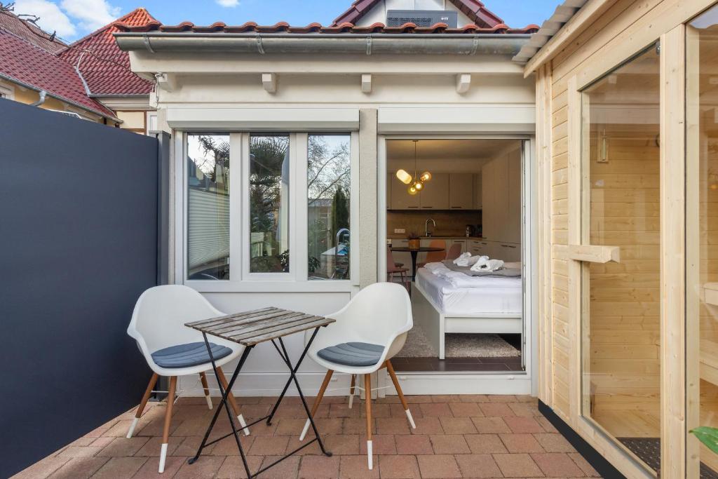 Balkón nebo terasa v ubytování Gästehaus für 3 - Sauna - Terrasse - WLAN - Küche