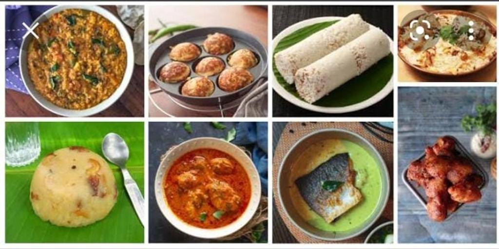 a collage of pictures of different types of food at Anandam Woods - A Heritage single Room for couple-small family in Vaikom