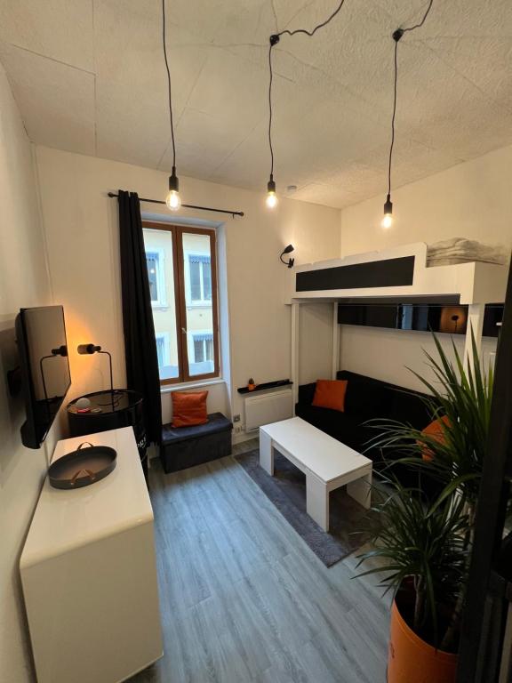 a living room with a couch and a table at Appartement centre de lyon in Lyon