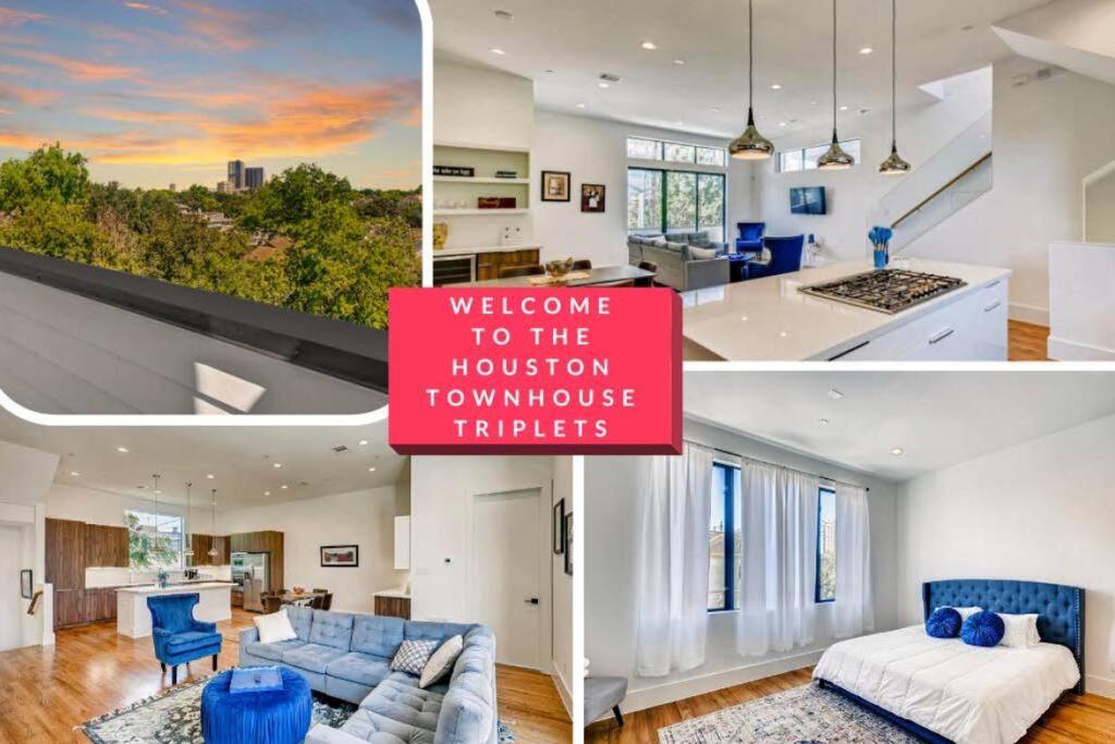 a collage of three pictures of a kitchen and a house at 4 Story Modern Home Sleeps 10 - DT Views! in Houston