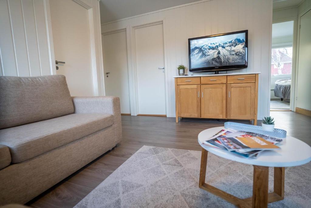 un soggiorno con divano e TV di City Center Getaway 9 by Berti a Stavanger
