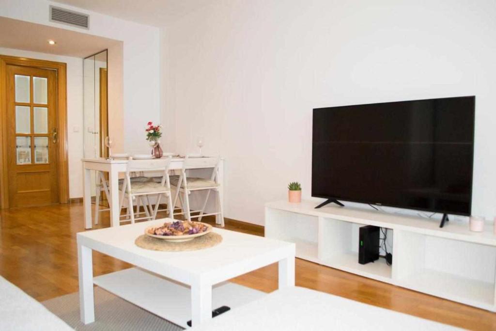 a living room with a large flat screen tv at Apartamenticos Torrenueva I in Zaragoza