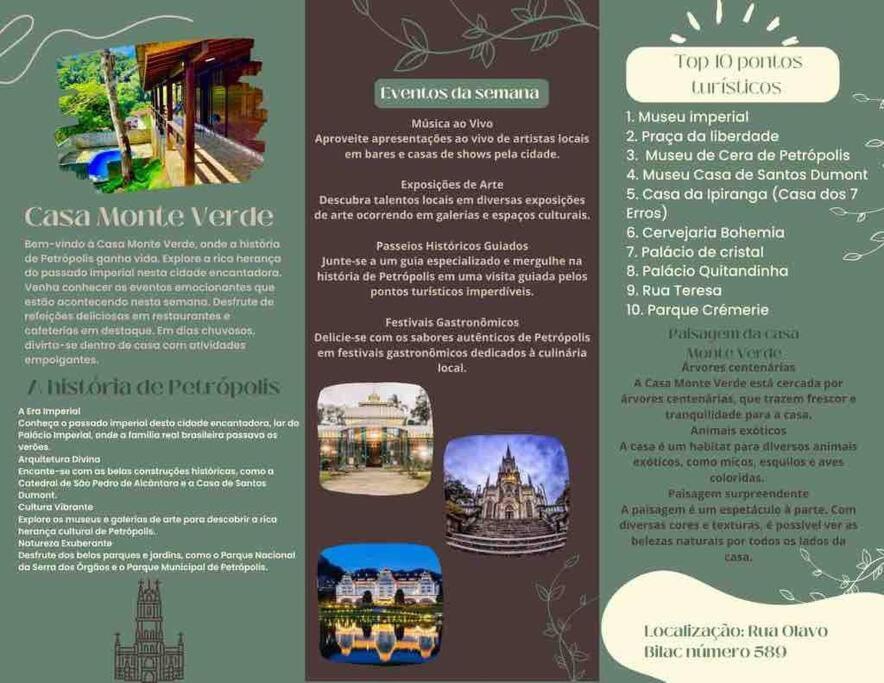 a brochure for a tour of castles and monuments at Casa Monte Verde in Petrópolis