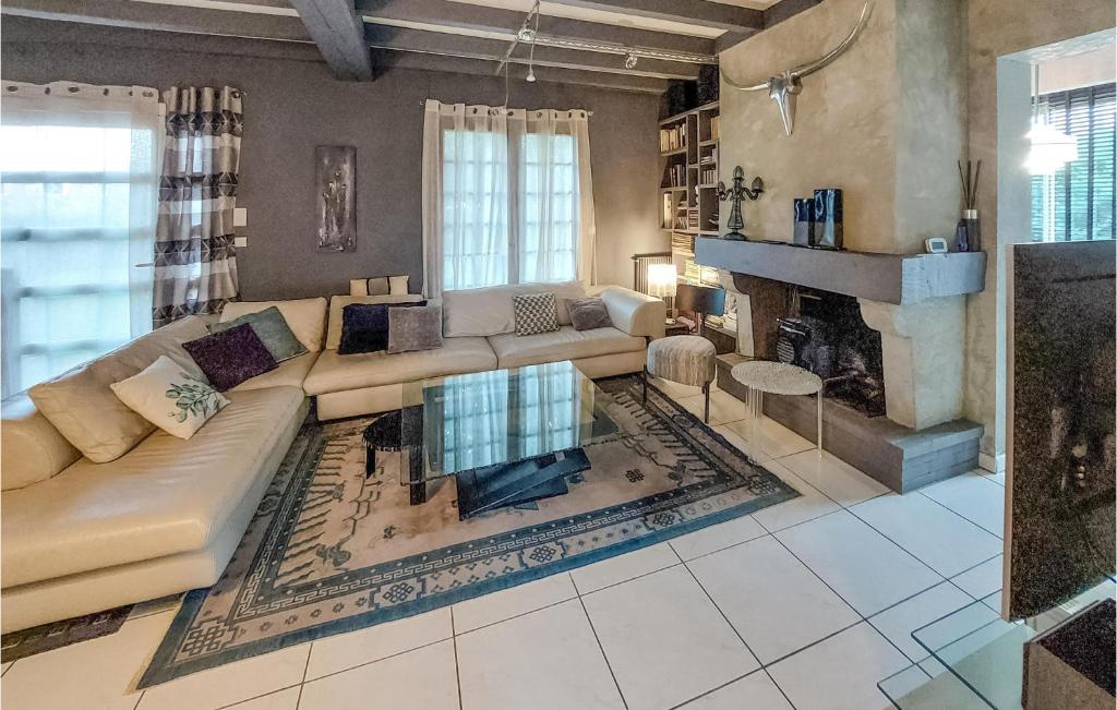 a living room with a couch and a fireplace at Beautiful Home In Angresse With Wi-fi in Angresse
