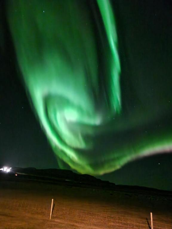 een afbeelding van het noorderlicht in de lucht bij Mófellsstaðakot in Borgarnes