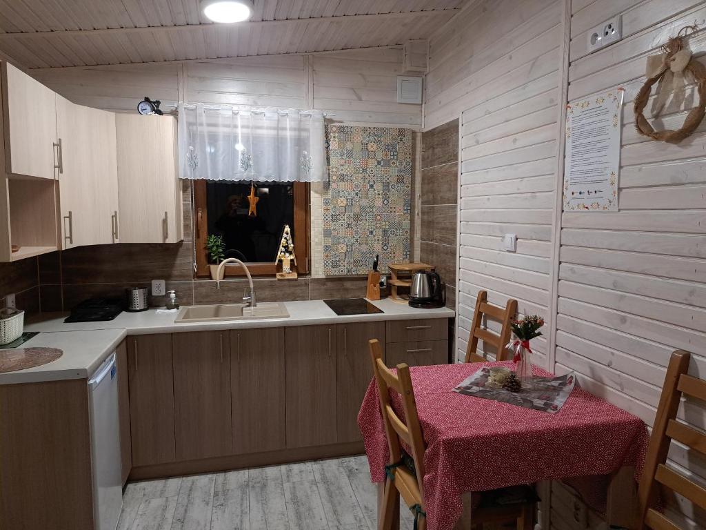 Η κουζίνα ή μικρή κουζίνα στο Domek Borowiacki nad jeziorem