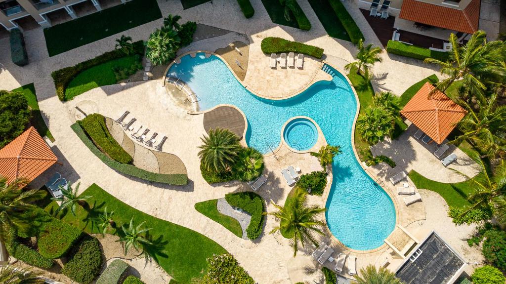 an aerial view of a swimming pool in a resort at A Star Oasis Condo in Palm-Eagle Beach