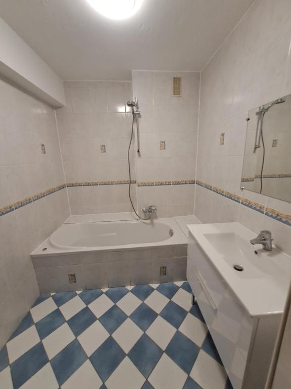 une salle de bain avec une baignoire et un lavabo dans l'établissement Appartement 3 pièces faubourg de Pierre, à Strasbourg
