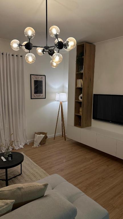 TV a/nebo společenská místnost v ubytování Gjirokastra Design Apartments
