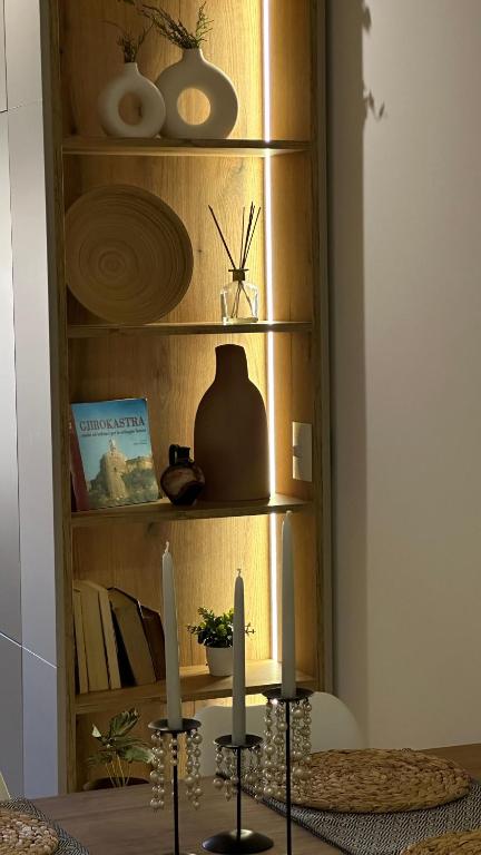 TV a/nebo společenská místnost v ubytování Gjirokastra Design Apartments