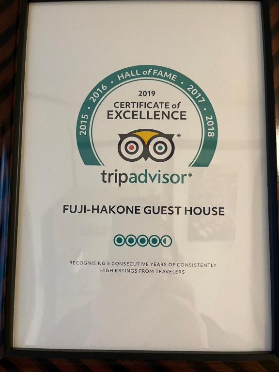Certifikát, hodnocení, plakát nebo jiný dokument vystavený v ubytování Fuji-Hakone Guest House