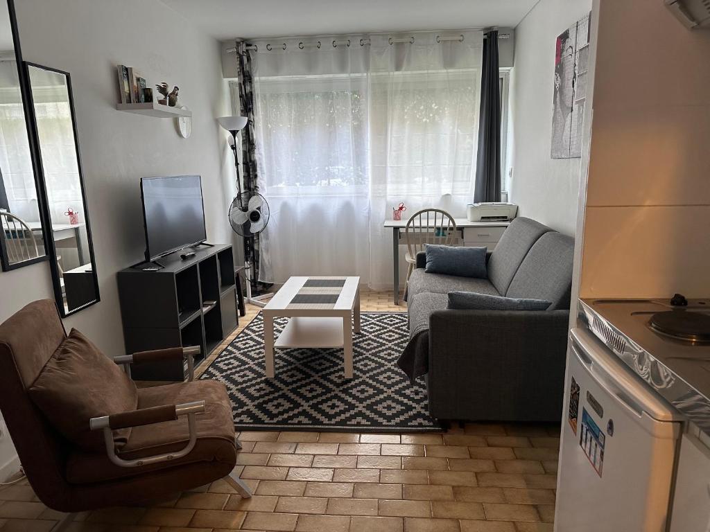 un salon avec un canapé et une table dans l'établissement Les clémentines, à Nice