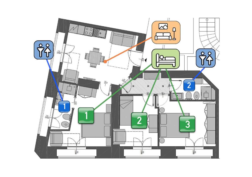 plan piętra budynku z różnymi urządzeniami elektrycznymi w obiekcie StayEasy Filzi11 - 3 Bedrooms, 2 baths - Central Station w Mediolanie