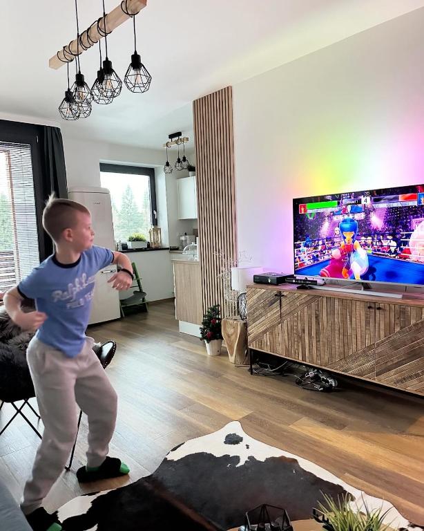 TV a/nebo společenská místnost v ubytování U jelena Harrachov - rodinný apartmán u lesa s garáží