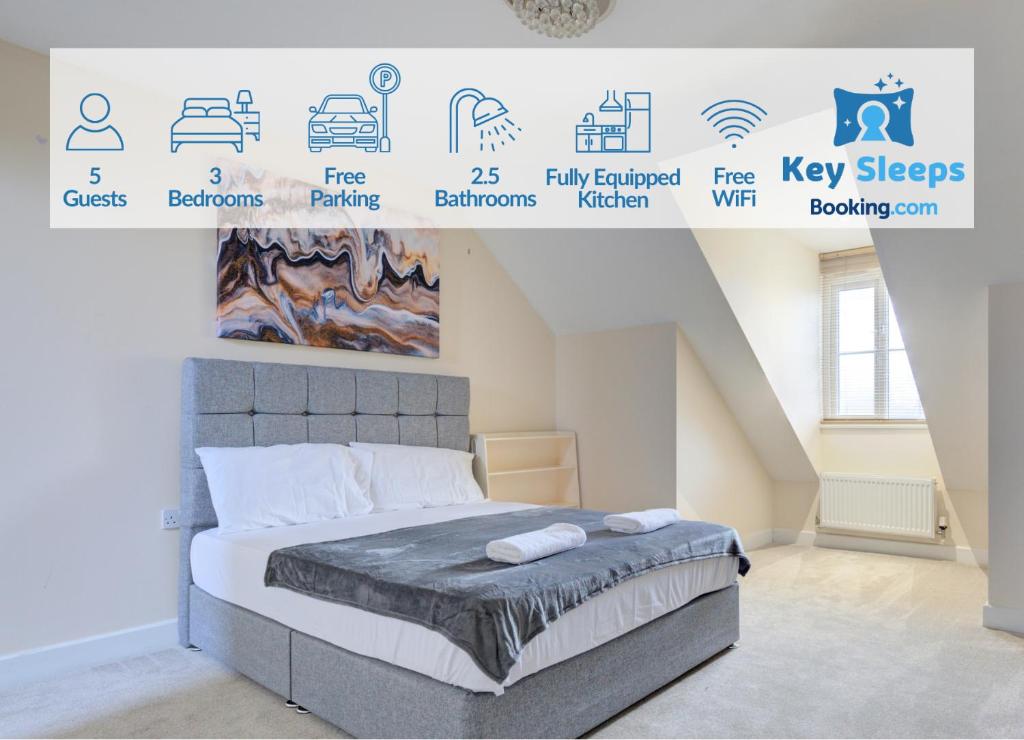 Ένα ή περισσότερα κρεβάτια σε δωμάτιο στο Free Parking - Large House - Contractor - Leisure
