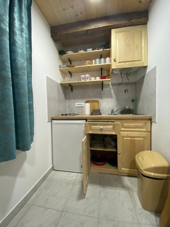 Kuchyň nebo kuchyňský kout v ubytování Brvnara Etno Lux
