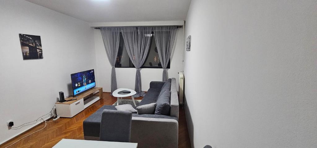 - un salon avec un canapé et une télévision dans l'établissement Apartman Tas, à Belgrade