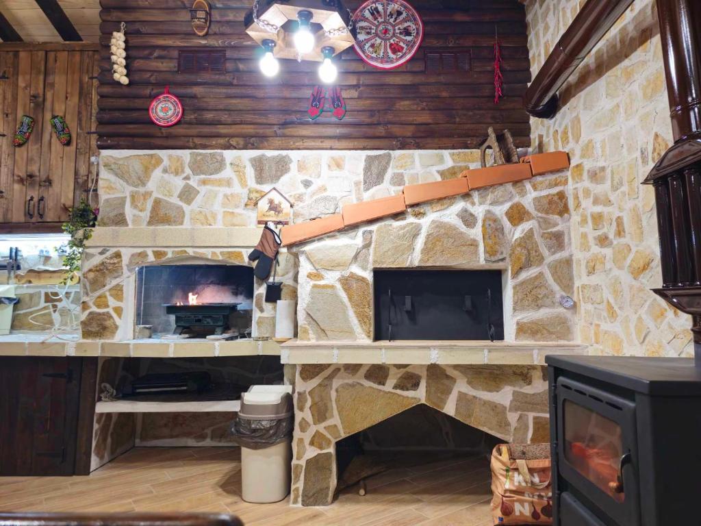 サルニトゥサにあるДелореの石造りの暖炉付きのリビングルーム