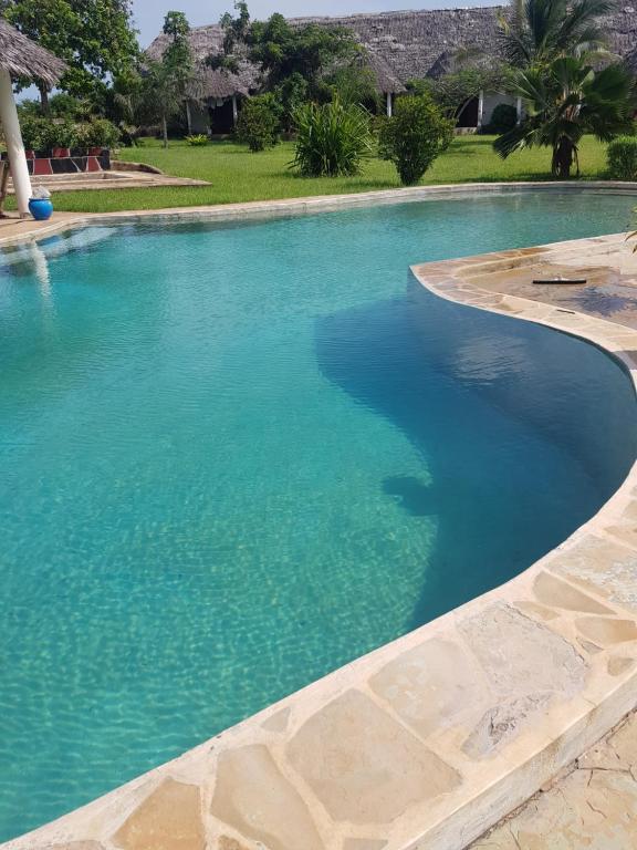 a large swimming pool with blue water at Edenic in Diani Beach