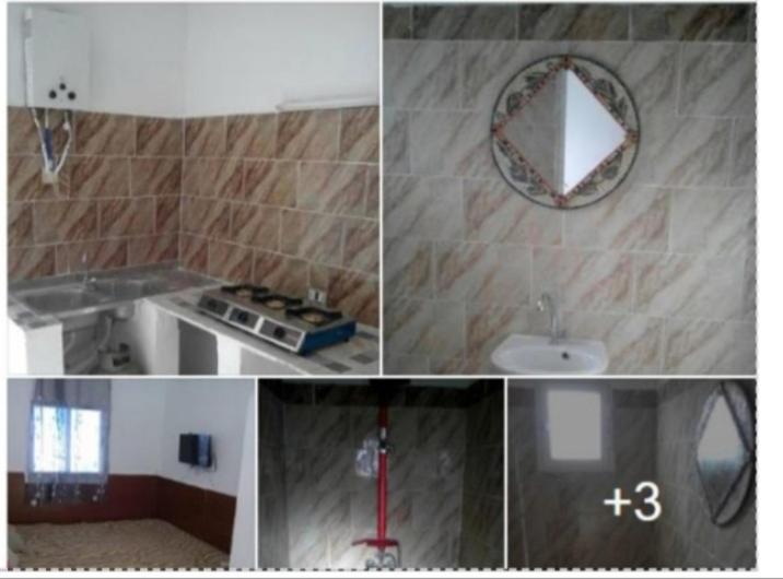 un collage di immagini di un bagno con lavandino di Appartement Daly a Raoued