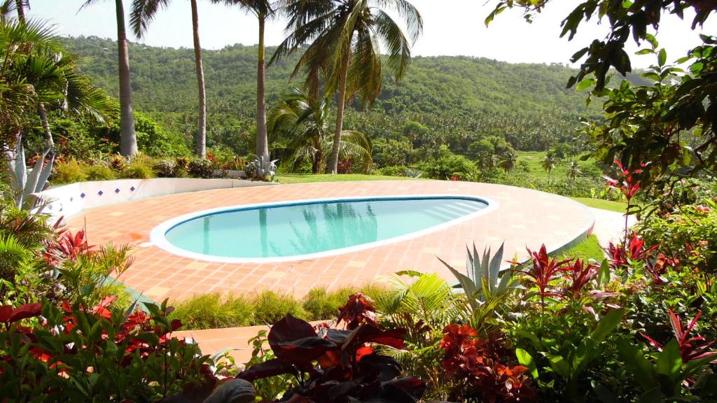 einen Pool inmitten eines Gartens in der Unterkunft Vacation Suites in Micoud