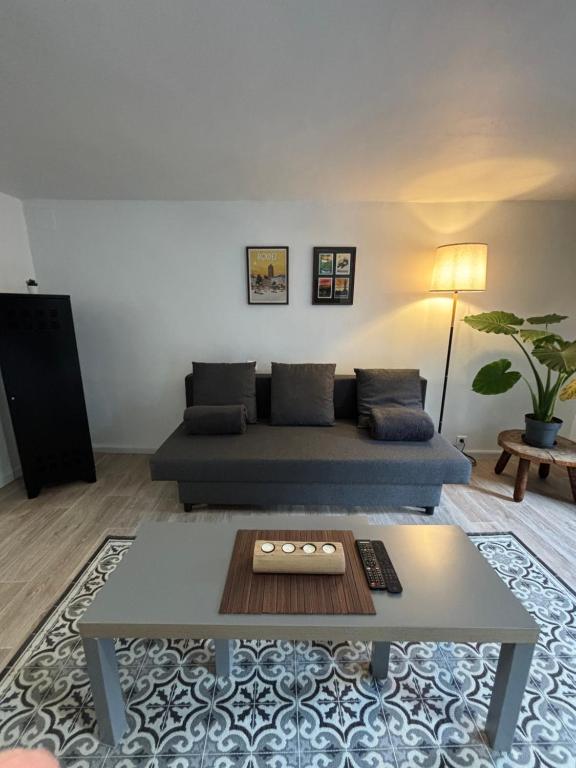 a living room with a couch and a table at Appartement hyper centre in Rodez