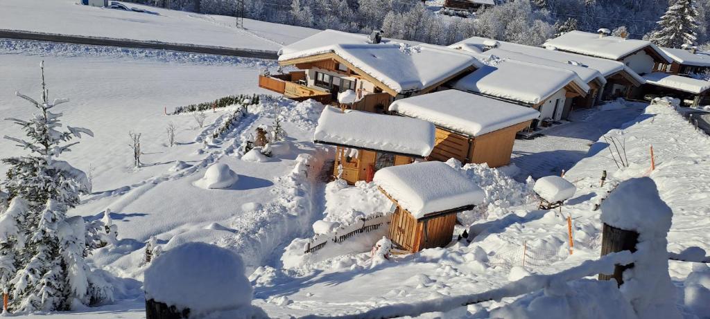 a group of houses covered in snow at Ferienwohnung Widmann in Jochberg