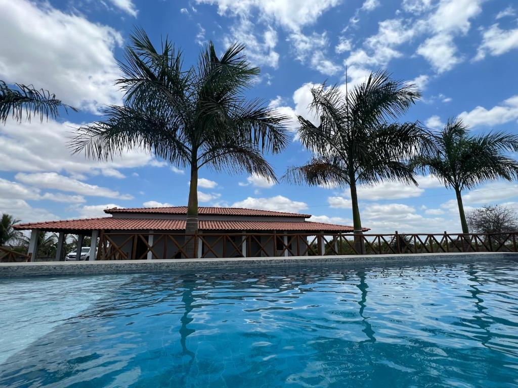 a resort with palm trees and a swimming pool at Sítio recanto das Palmeiras in Serrinha