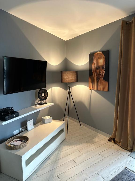 Televízia a/alebo spoločenská miestnosť v ubytovaní Apartman Magnolija Umag