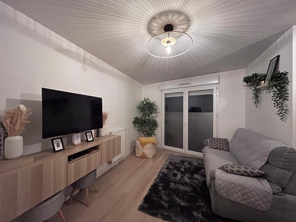 a living room with a flat screen tv and a couch at Appartement Saint-Denis in Saint-Denis