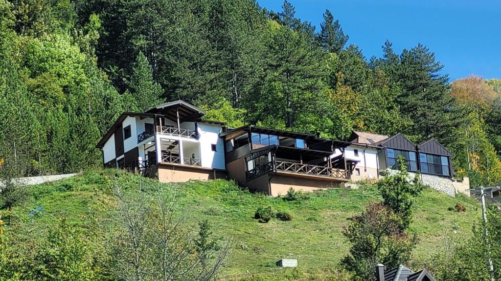 a house sitting on top of a hill at Apartmani Tarsko Jezero in Zaovine