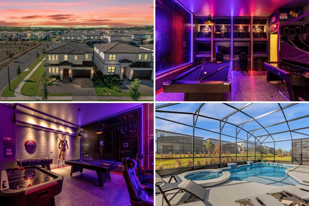 a collage of pictures of a house with a pool at 10 Bedroom- 9 Bathroom- Paradiso Grande 6080hs in Orlando