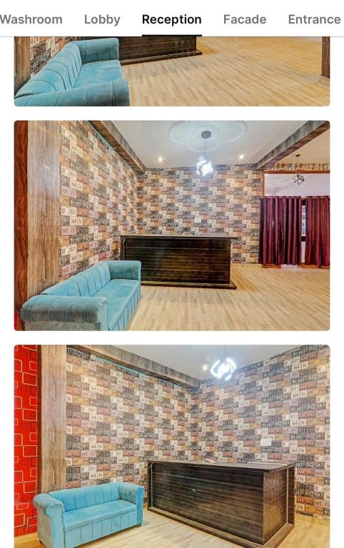 duas fotografias de uma sala de estar com um sofá em ONCE MORE RESTRAUNT AND CAFE em Prayagraj