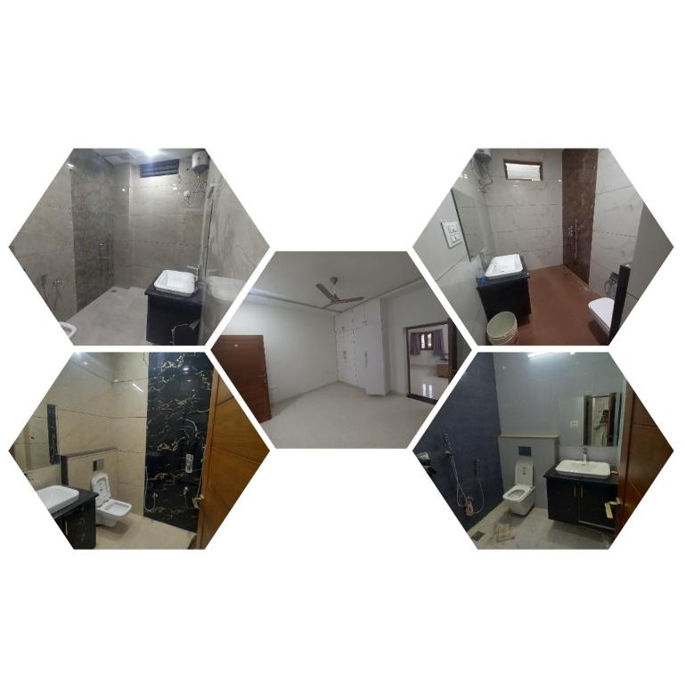 a collage of four photos of a bathroom at MMR LUXURIOUS GIRLS PG AND HOSTEL in Jodhpur