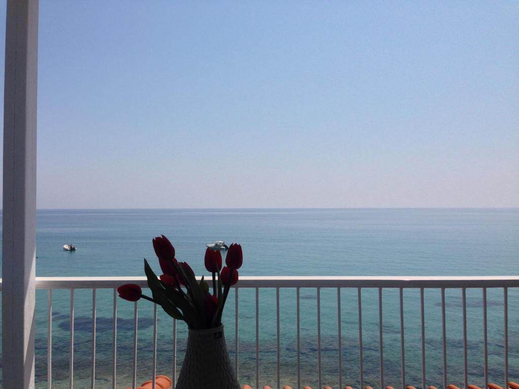 モラ・カリヴァにあるVilla Maria molaの海の見えるバルコニーに花瓶