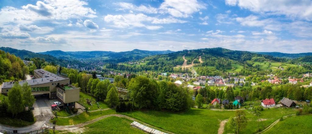 ヴィスワにあるKrokusの山の町の空中風景