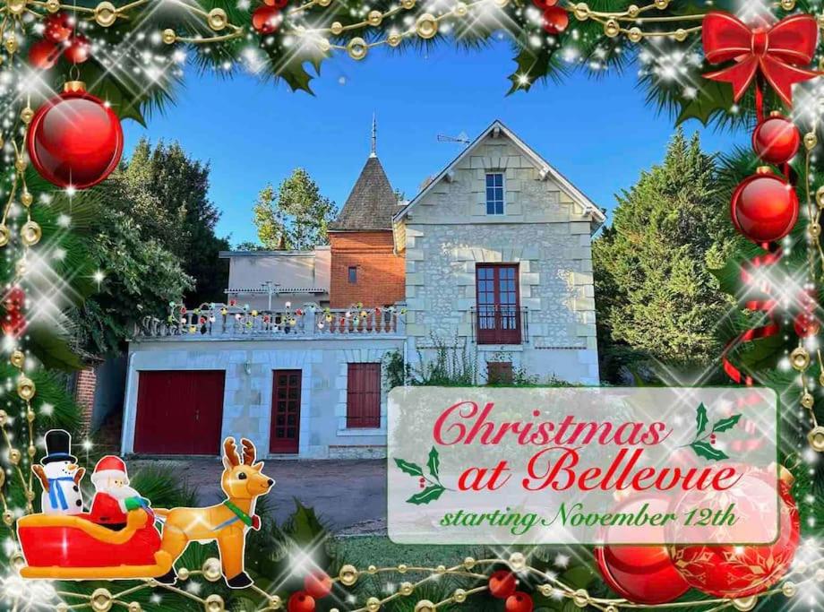 Una foto de una casa con una Navidad en Colmena en *Bellevue* Demeure vue Cher et Château, en Seigy